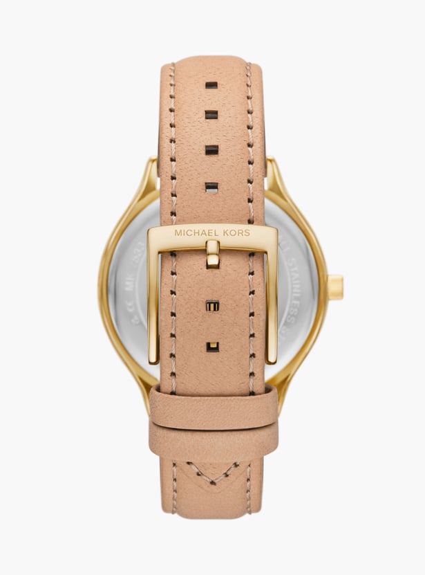 Michael Kors Slim Runway Womens Beige Leather Strap Watch-MK7533