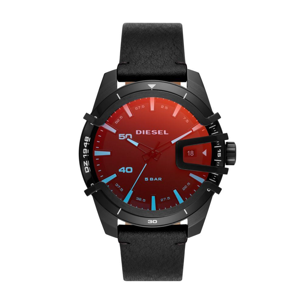 Diesel Caged Mens Black Leather Watch - DZ1948