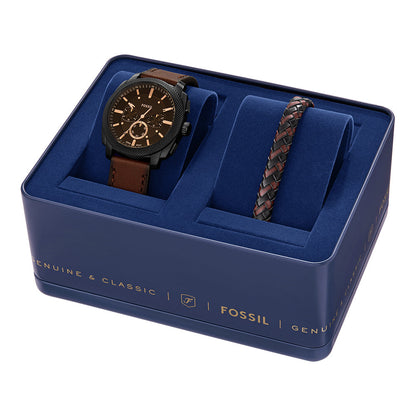 Fossil Machine Mens Brown Leather Strap Watch-FS6102SET