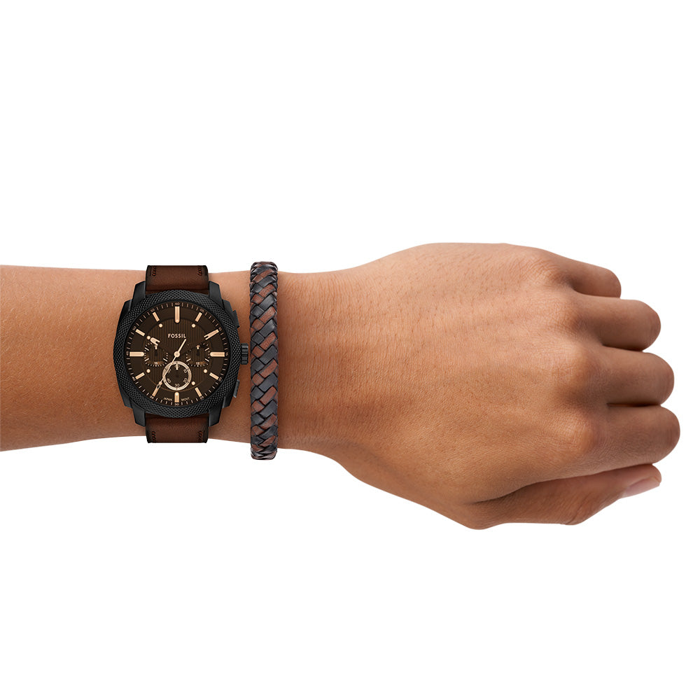 Fossil Machine Mens Brown Leather Strap Watch-FS6102SET