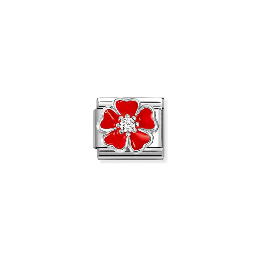 COMPOSABLE CLASSIC LINK 330321/20 RED FLOWER IN 925 SILVER, ENAMEL & CZ