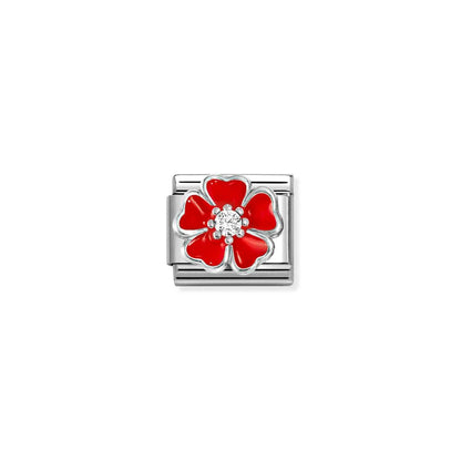 COMPOSABLE CLASSIC LINK 330321/20 RED FLOWER IN 925 SILVER, ENAMEL & CZ