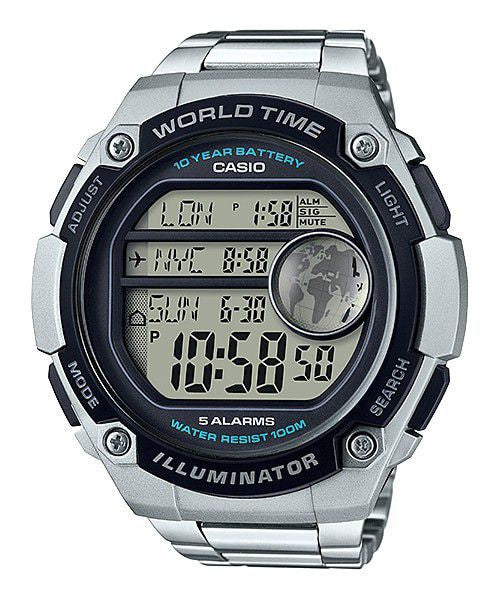 Casio Men's AE-3000WD-1AVDF World Time Digital Watch - Grey and Black