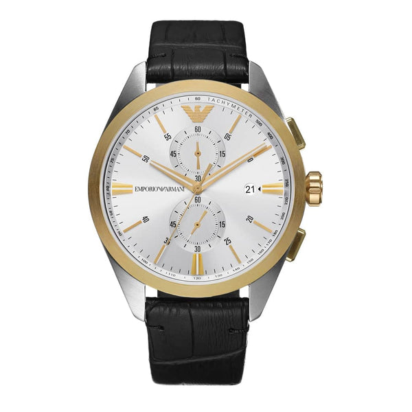 Armani Mens Silver Leather Watch-AR11498