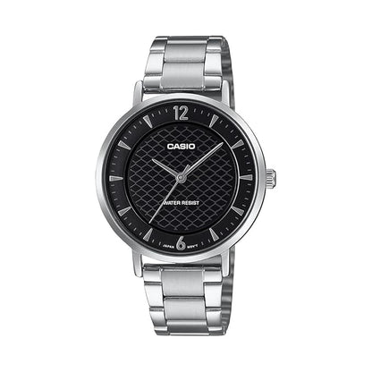 Casio LTP-VT04D-1ADF-Black Patterned Dial-Slim Stainless Steel-Minimalist