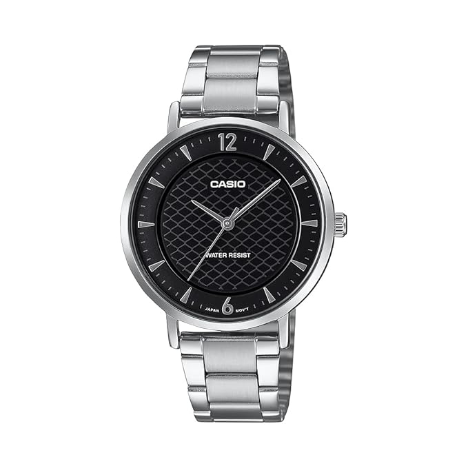 Casio LTP-VT04D-1ADF-Black Patterned Dial-Slim Stainless Steel-Minimalist