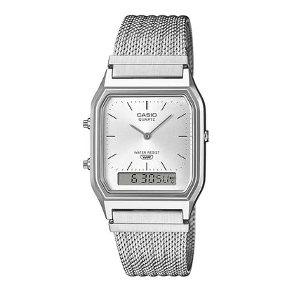 Casio Retro - Mens Metal Strap Silver Analogue & Digital Watch - AQ-230EM-7ADF