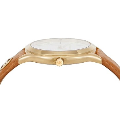 Michael Kors Slim Runway Womens Brown Leather Strap Watch-MK7465