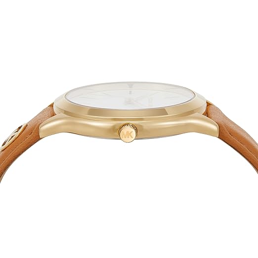 Michael Kors Slim Runway Womens Brown Leather Strap Watch-MK7465
