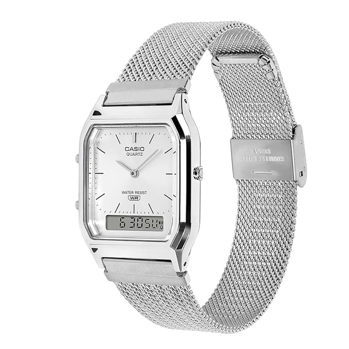 Casio Retro - Mens Metal Strap Silver Analogue & Digital Watch - AQ-230EM-7ADF