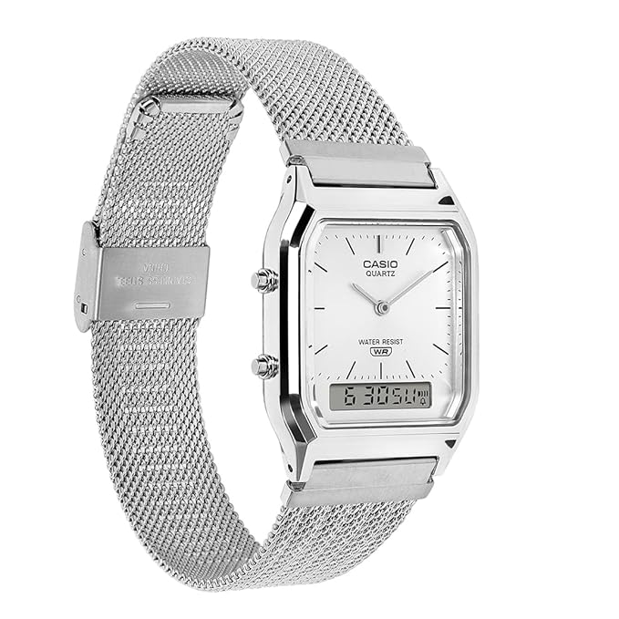 Casio Retro - Mens Metal Strap Silver Analogue & Digital Watch - AQ-230EM-7ADF