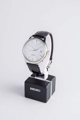 Seiko Presage Mens Black Leather Watch-SRPB43J1