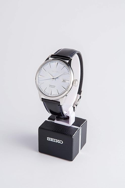 Seiko Presage Mens Black Leather Watch-SRPB43J1