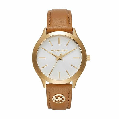 Michael Kors Slim Runway Womens Brown Leather Strap Watch-MK7465