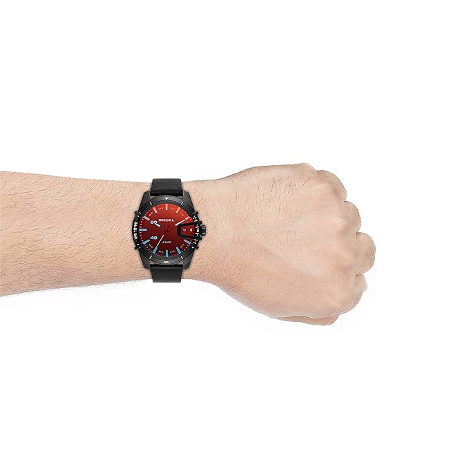 Diesel Caged Mens Black Leather Watch - DZ1948