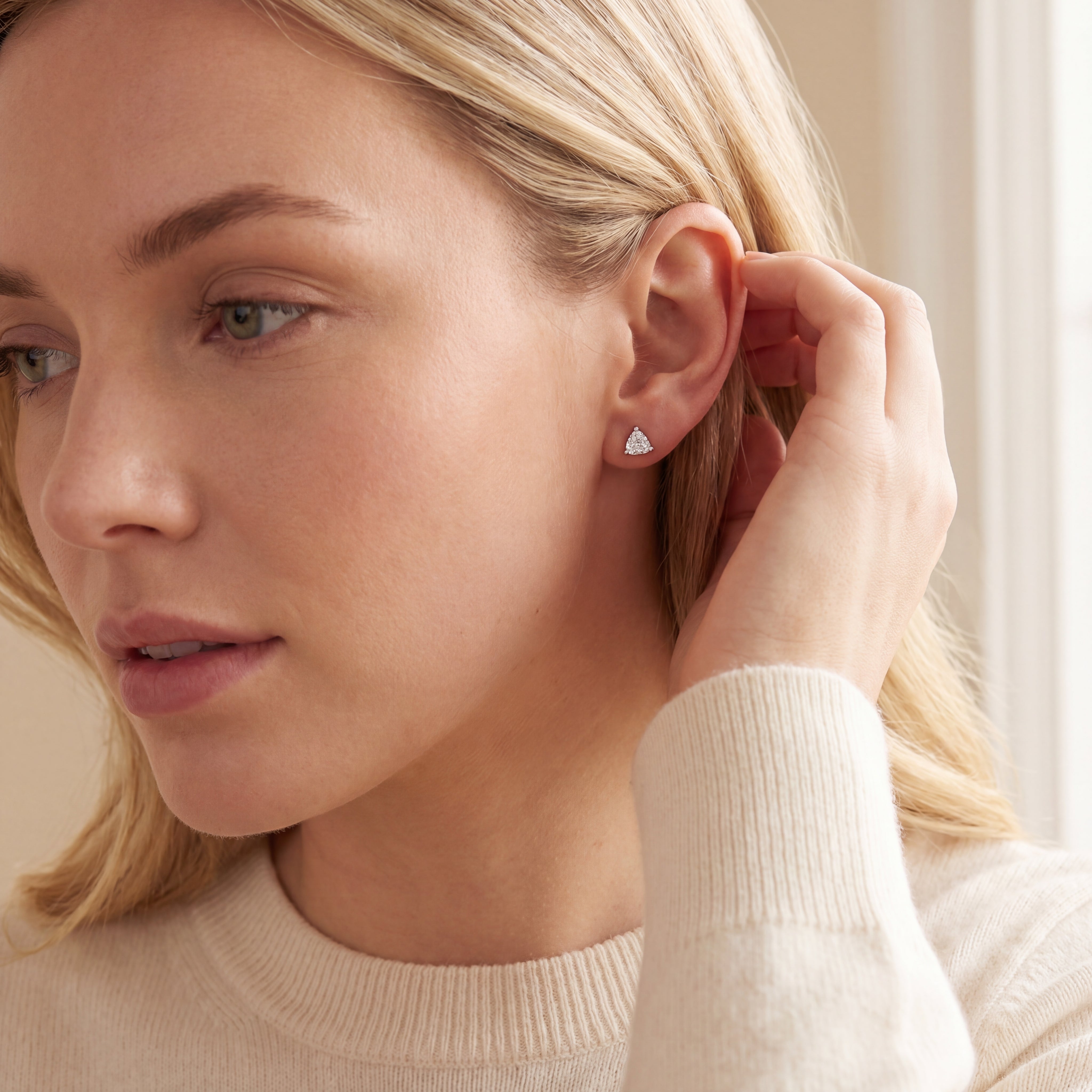 BWJ - 925 Sterling Silver Triangle Cut Cubic Stud Earrings