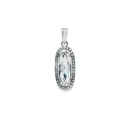 BWJ - 925 Sterling Silver Elongated Cubic Halo Pendant