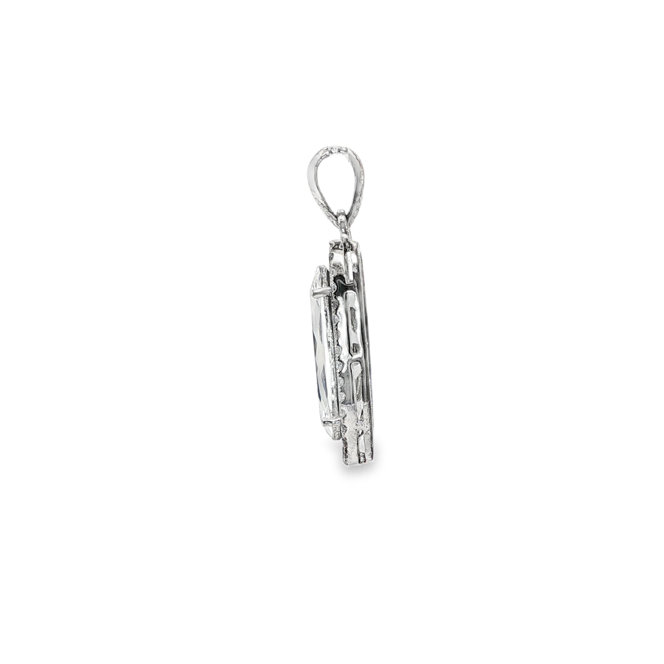 BWJ - 925 Sterling Silver Elongated Cubic Halo Pendant