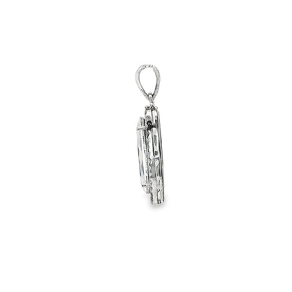 BWJ - 925 Sterling Silver Elongated Cubic Halo Pendant