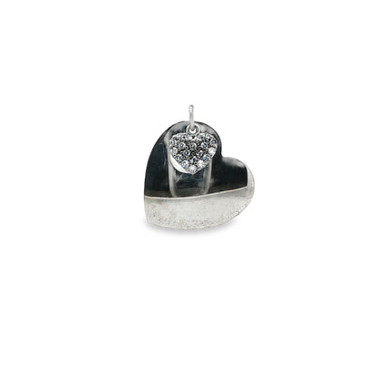 BWJ - 925 Sterling Silver Double Heart Pendant with Pave Cubics