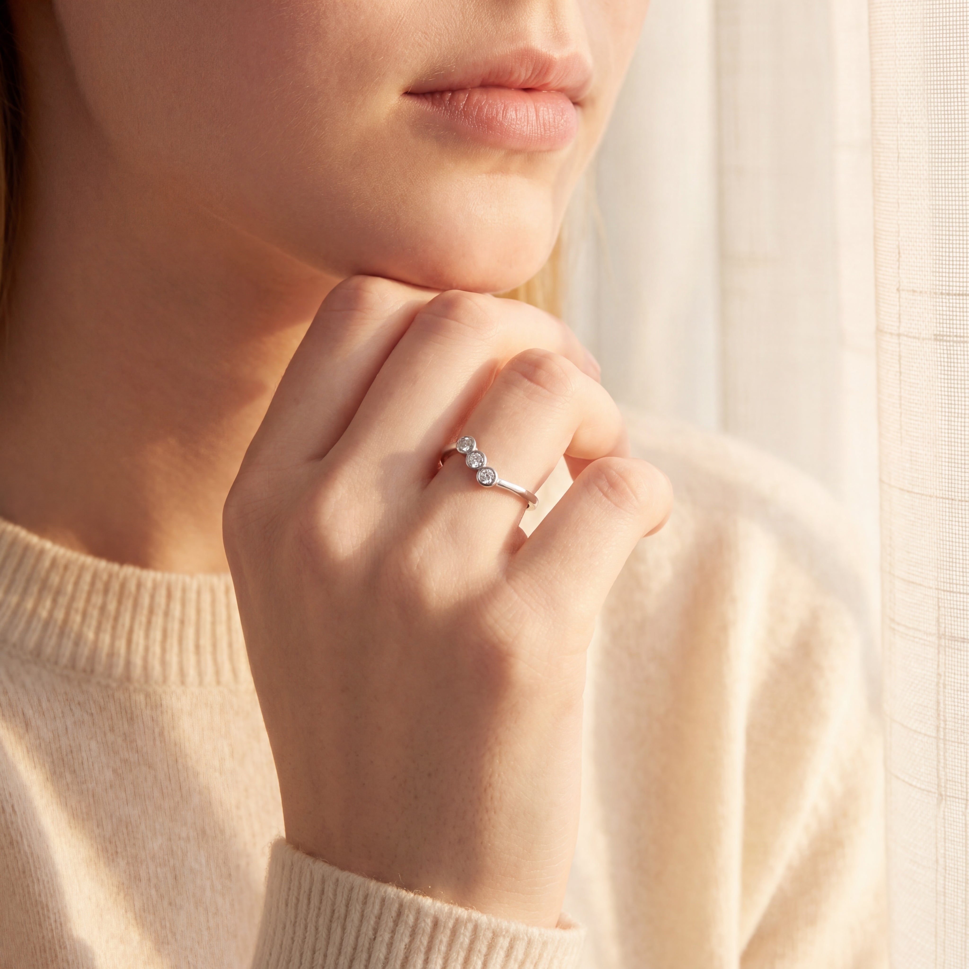 BWJ - 925 Sterling Silver Three-Stone Cubic Bypass Ring