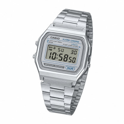 Casio A158WEA-7DF Retro Digital Watch -Silver Dial- Stainless Steel Band