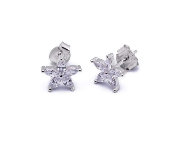 Broadway Jewellers - 925 Sterling Silver - Cubic Zirconia Flower Stud Earring