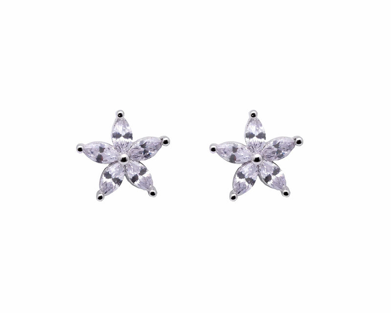 Broadway Jewellers - 925 Sterling Silver - Cubic Zirconia Flower Stud Earring