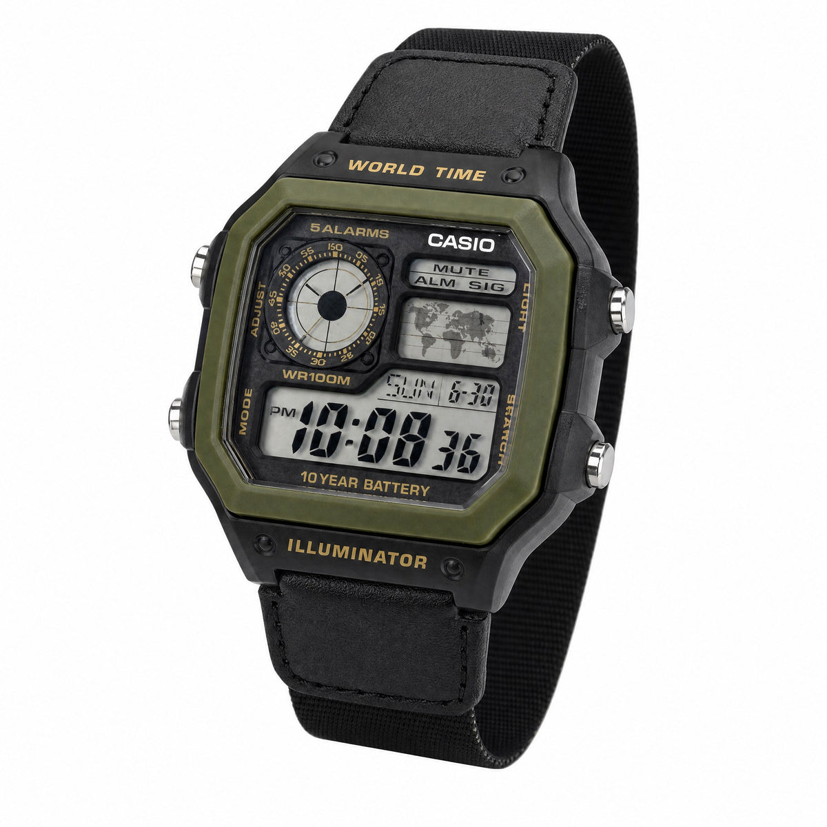 Casio AE-1200WHB-1BVDF "Casio Royale" Tactical Watch - 100m - Black Strap - AI-generated angle view