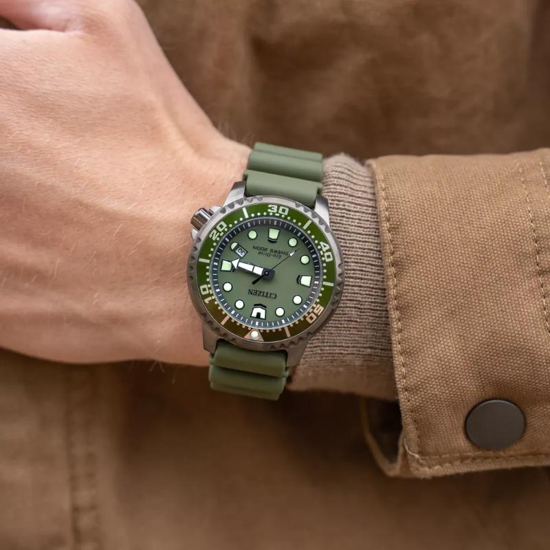 Citizen Promaster Marine Mens Green Rubber Watch-BN0157-11X