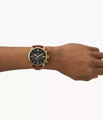 Fossil Mens 48Mm Flynn Brown Leather Watch-BQ2261