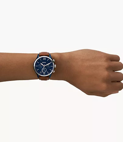 Fossil Fenmore Midsize Multifunction Navy Leather Watch -BQ2412