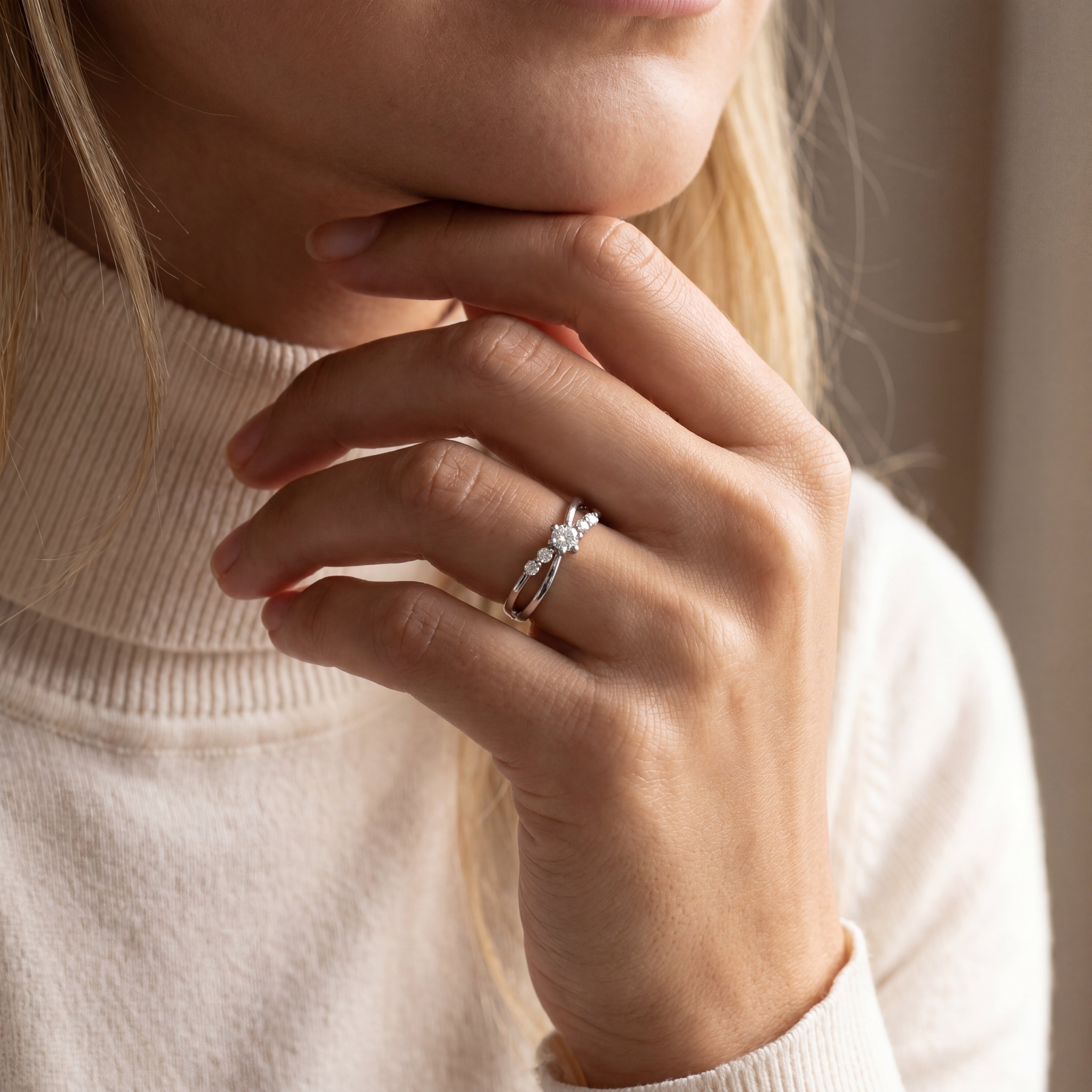 BWJ - 925 Sterling Silver Cubic Multistone Crossover Ring