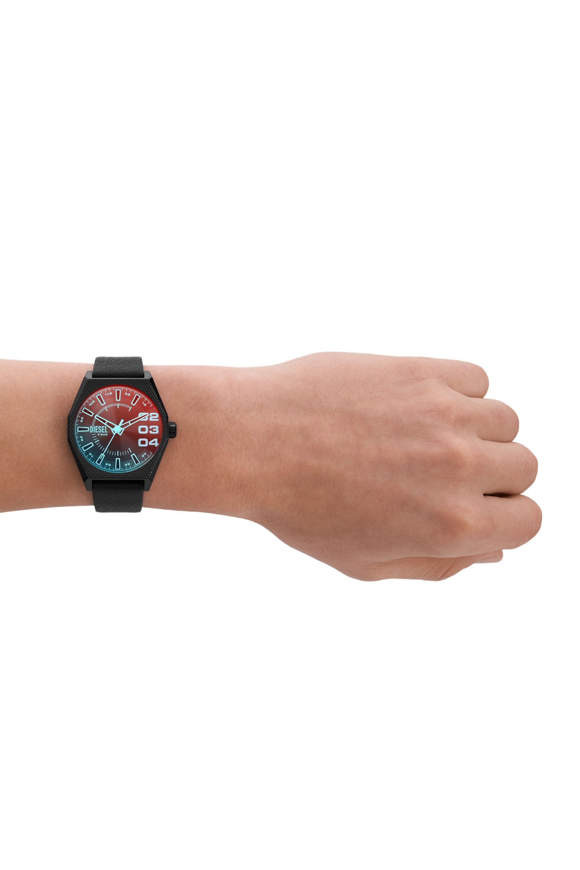 Diesel Scraper Mens Black Leather Strap Watch-DZ2175