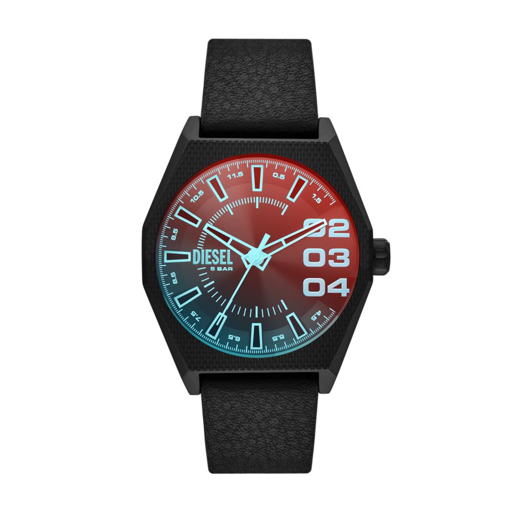 Diesel Scraper Mens Black Leather Strap Watch-DZ2175