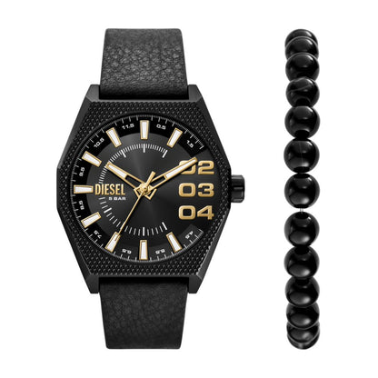 Diesel Scraper Mens Black Leather Strap Watch-DZ2210SET