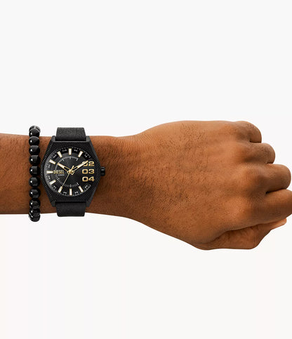 Diesel Scraper Mens Black Leather Strap Watch-DZ2210SET