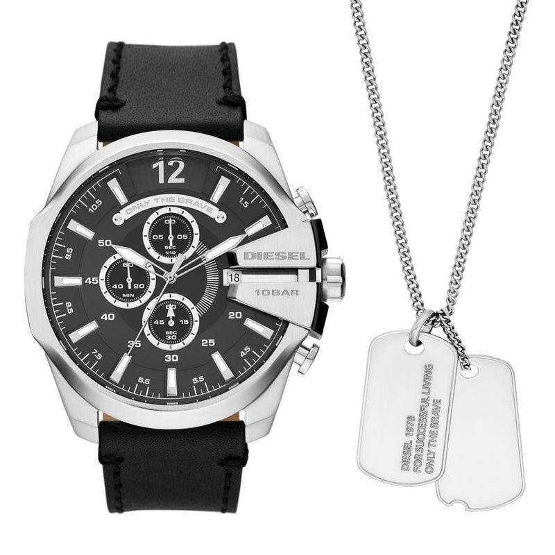 Diesel Mega Chief Mens Black Leather Watch-DZ4559