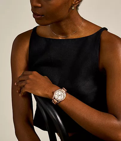 Fossil Riley Multifunction Rose-Tone & Sand Leather Watch-ES3466