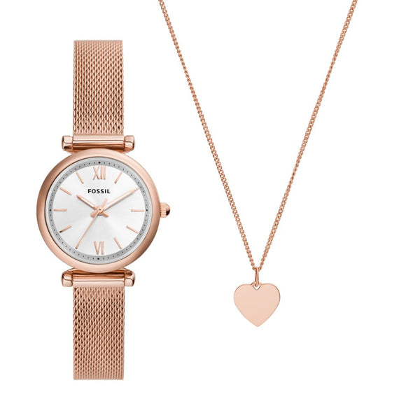 Fossil Carlie Womens Rose Gold Stainless Steel Watch-ES5314SET