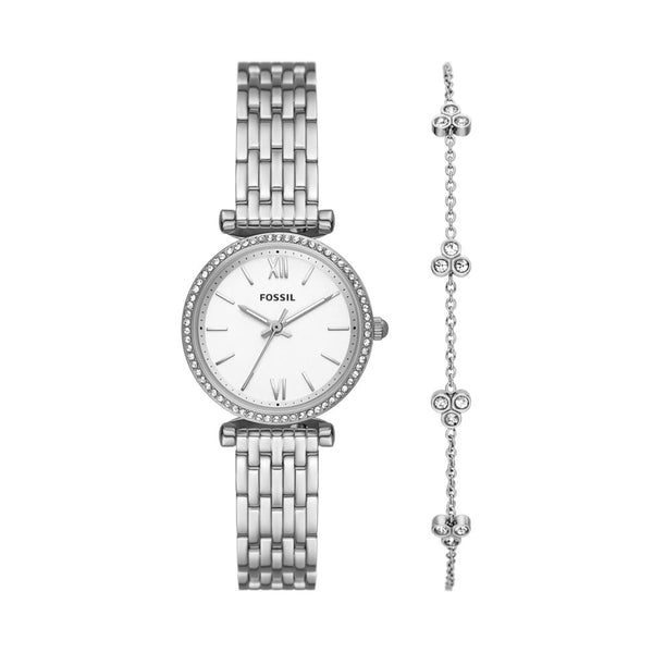 Fossil Carlie Womens Silver Stainless Steel Watch-ES5315SET