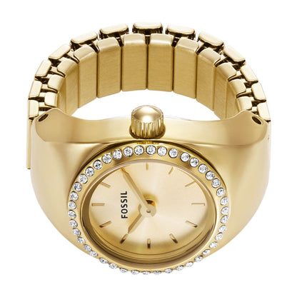 Fossil Ring Watch Womens Gold Stainless Steel Strap Watch-ES5319