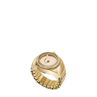 Fossil Ring Watch Womens Gold Stainless Steel Strap Watch-ES5319