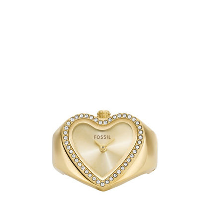 Fossil Watch Ring Womens Gold Stainless Steel Strap Watch-ES5407