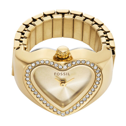 Fossil Watch Ring Womens Gold Stainless Steel Strap Watch-ES5407