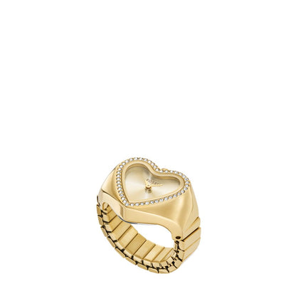 Fossil Watch Ring Womens Gold Stainless Steel Strap Watch-ES5407