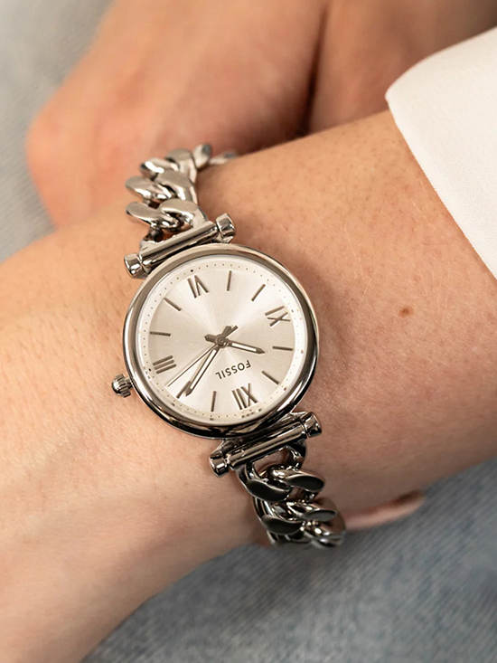Fossil Carlie Womens Silver Stainless Steel Strap Watch-ES5331