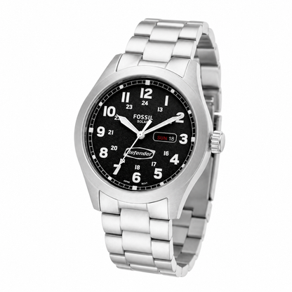 Fossil Defender Mens Silver Stainless Steel Watch-FS5976
