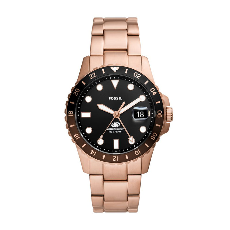 Fossil Blue Mens Rose Gold Stainless Steel Watch-FS6027