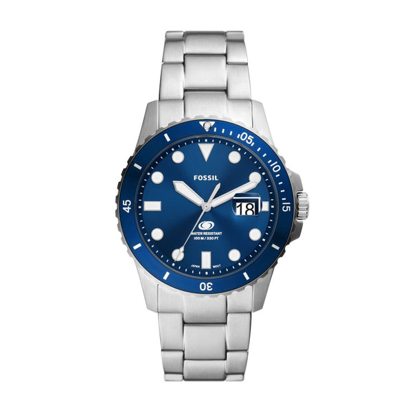 Fossil Blue Mens Silver Stainless Steel Watch-FS6029